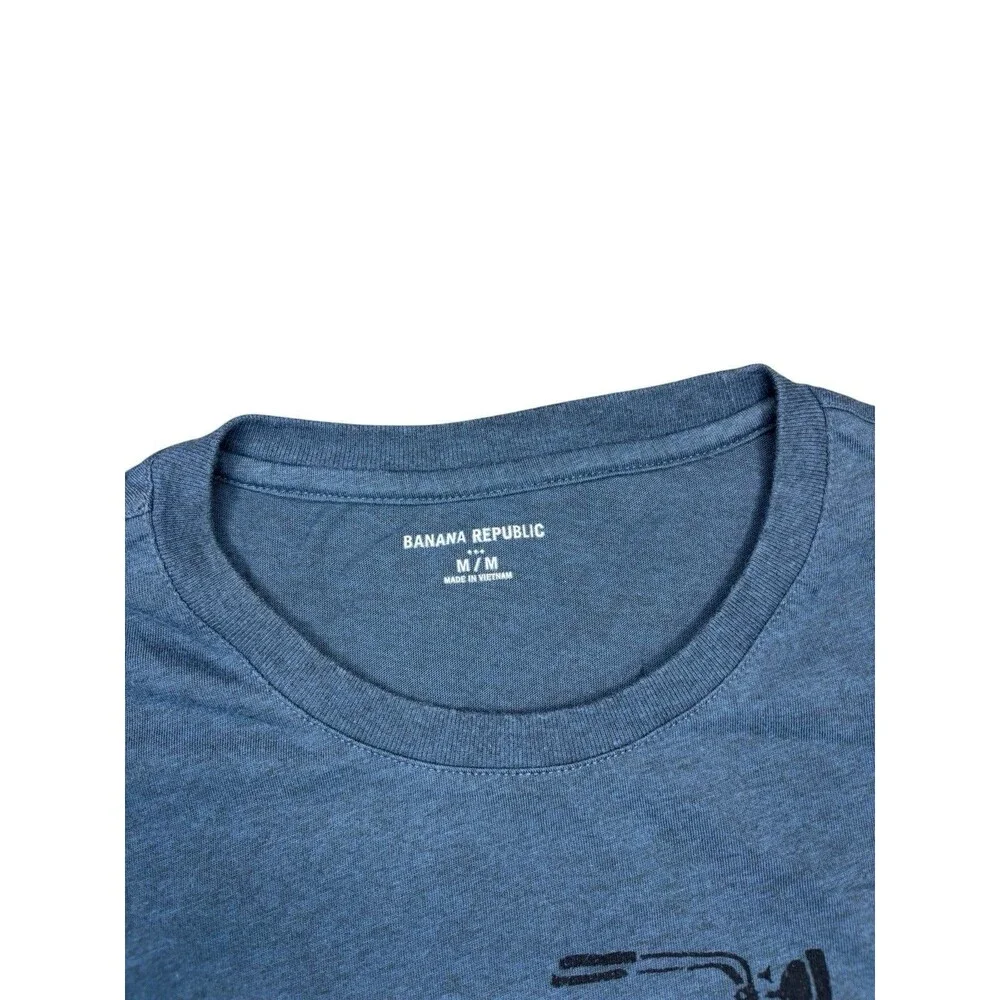 Banana Republic Men's Size M Blue Graphic T-Shirt Vintage Motorcycle Trio Print